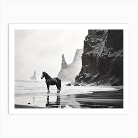 A Horse Oil Painting In Reynisfjara Beach, Iceland, Landscape 3 Art Print