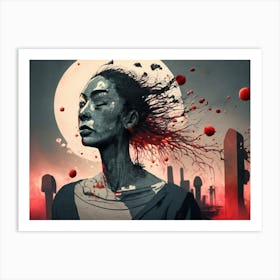 Dark Halloween Noir Art Greys And Red 06 Art Print