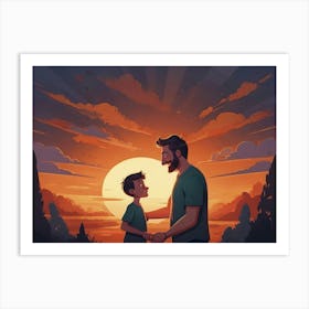 Father And Son At Sunset Father's Day Art Print