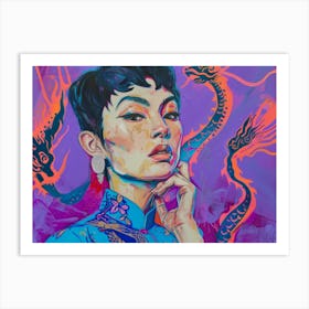 Asian Woman With Dragons Art Print