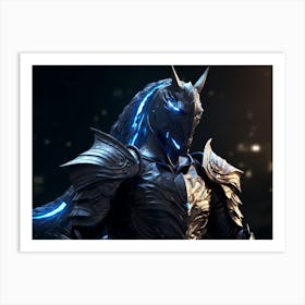 Futuristic knight clad in shimmering silver armor Art Print