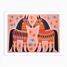 Horse 4 Folk Style Animal Illustration Art Print