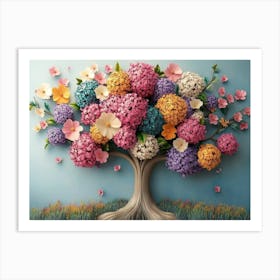 Colorful 3d Botanical Tree with Flowers Artistic Design Art Print