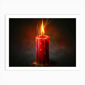 Red Candle With Melted Wax And Smoke Art Print