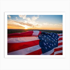 American Flag At Sunset Art Print