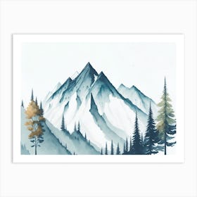 Mountain And Forest In Minimalist Watercolor Horizontal Composition 319 Art Print