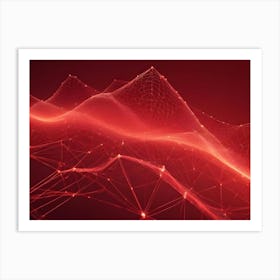 A Stylized Image Of A Digital Landscape, With Glowing Red Lines Forming A Series Of Undulating Peaks, Representing A Virtual World, Technology, Or A Data Driven Landscape Art Print