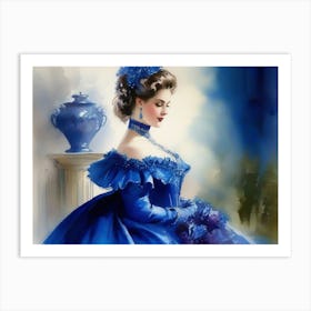 Victorian Lady In Blue Dress Art Print