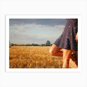 A Girl And Haystacks, Oil Painting Art Print