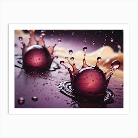 A Close Up Shot Of Two Water Droplets Creating A Crown Shaped Splash When Falling Into A Liquid Art Print