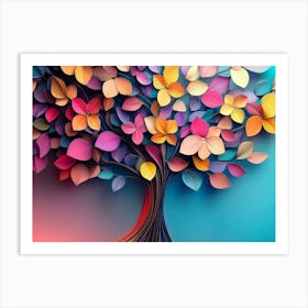 Abstract Colorful Background With Flowers Colorful Tree With Leaves On Hanging Branches Art Print