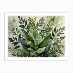 Watercolor Leaves In A Vase Art Print