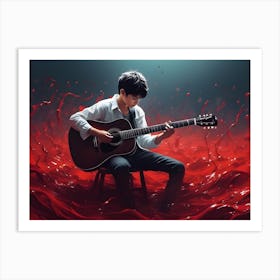 Boy Playing An Acoustic Guitar Art Print