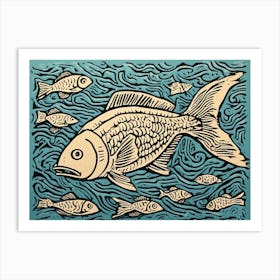 Fish In The Sea Linocut 2 Art Print
