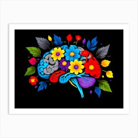 Colorful Brain With Flowers Art Print