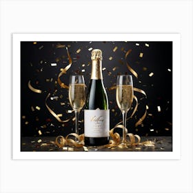 Champagne Bottle And Glasses 1 Art Print