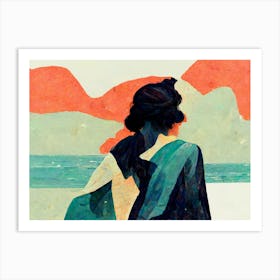 Woman Walking Into The Sea Painting Art Print