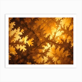 An Abstract Design With Swirling, Golden Tendrils On A Yellow And Orange Background Art Print