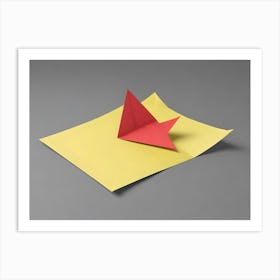 Red Paper Triangle On Yellow Paper Minimalist Geometric Design Art Print