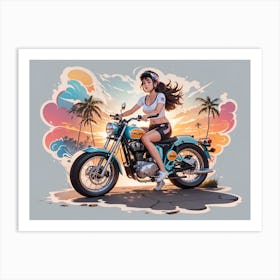 Girl Riding A Motorcycle 2 Art Print