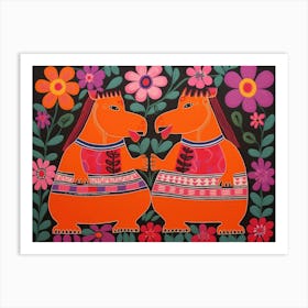 Hippopotamus Folk Style Animal Illustration Art Print