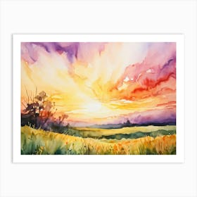 Abstract Watercolor Painting Capturing The Essence Of A Spring Sunrise In Nature Glowing With Brigh (1) Art Print