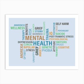 Mental Health Word Cloud Art Print