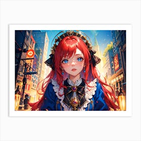 Anime Girl With Red Hair 1 Art Print
