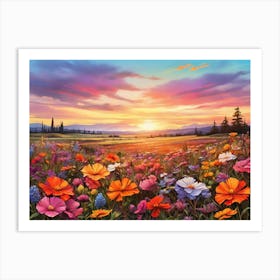 Sunset In The Meadow paintings art print 1 Art Print