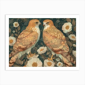 Floral Animal Illustration Hawk 1 Art Print