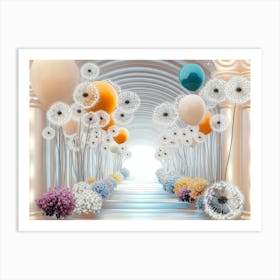 3d Tunnel with Balloons and Dandelions Art Print