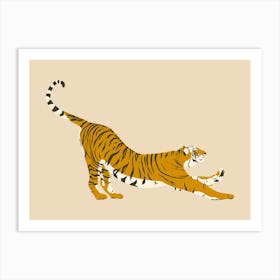 Tiger Stretching - Beige Art Print