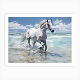 A Horse Oil Painting In Seven Mile Beach, Grand Cayman, Landscape 1 Art Print