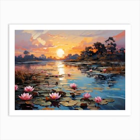 Sunset With Water Lilies 1 Art Print