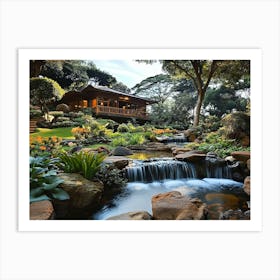 Beautiful Garden with Waterfall Views Art Print