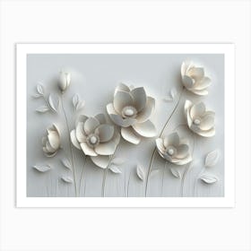 3d Art With Simple Floral Painting Light Gray 2 Art Print