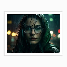 Close Up Portrait Of A Woman With Rain Drenched Glasses Dolly Zoom Effect Capturing The Eerie Gloo Art Print