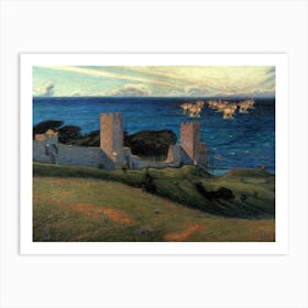 Scene from Visby 1894 by Richard Bergh ~ Vision. Motiv från Visby ~ Swedish Antique Art of Viking Boats and Castle Art Print