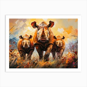 Wildlife Rhino Family Art – Majestic Savanna Scene – Abstract Rhinos Canvas Print – Bold and Colorful African Safari Decor – Perfect for Nature Lovers – Unique Wall Art Gift Idea Art Print