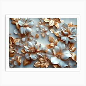 White And Gold Flowers Art Print