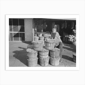 Grocery Boy Leaning On Basket Of Peaches, Muskogee, Oklahoma By Russell Lee Art Print