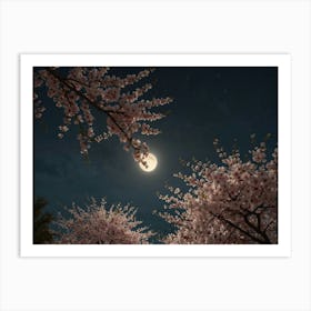 Cherry Blossoms Under The Moon Art Print