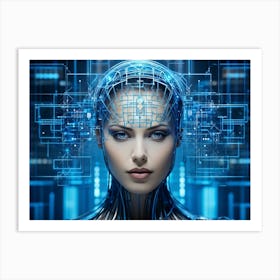 A Cybernetic Womans Head Abstractly Adorned With A Mesmerizing Grid Pattern Symbolizing Innovation (1) 2 Art Print