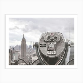 New York, USA I Manhattan skyline in grey black and white photography of Manhattan view from Rockefeller center building rooftop on the vastness of the Big Apple in an apocalyptic atmosphere moody aesthetic Art Print