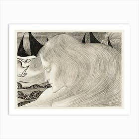 Young Woman With Wavy Hair In Front Of A Sea With Ships (1900), Jan Toorop Art Print