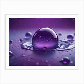 A Close Up Shot Of A Purple Glass Sphere Resting On A Purple Surface Surrounded By Smaller Droplets Art Print