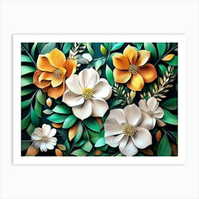 Colorful Flowers and Leaves 2 Art Print