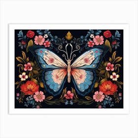 Butterfly And Floral Illustration Art Print