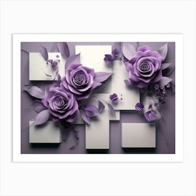 3d Flowers Art With Purple Rose Flowers With Squares 1 Art Print