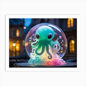 Big Eyed Cthulhu Encapsulated In Iridescent Soap Bubbles Suspended In Mid Air Whimsical And Surrea Art Print